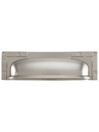 Campaign L-Bracket Cup Pull in Brushed Nickel.